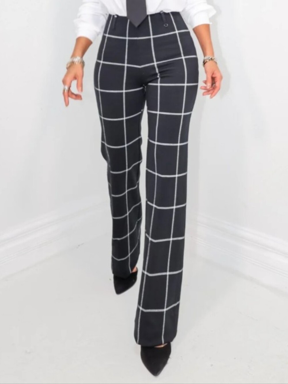 Lysse Plaid Patterned Baby Black White Bootcut Pants Size XS NWT